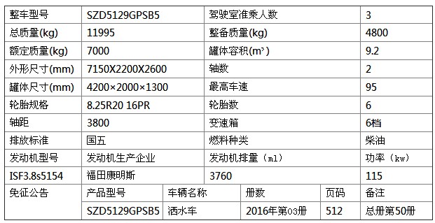 10吨福田欧马可洒水车参数表 10吨福田欧马可洒水车参数表